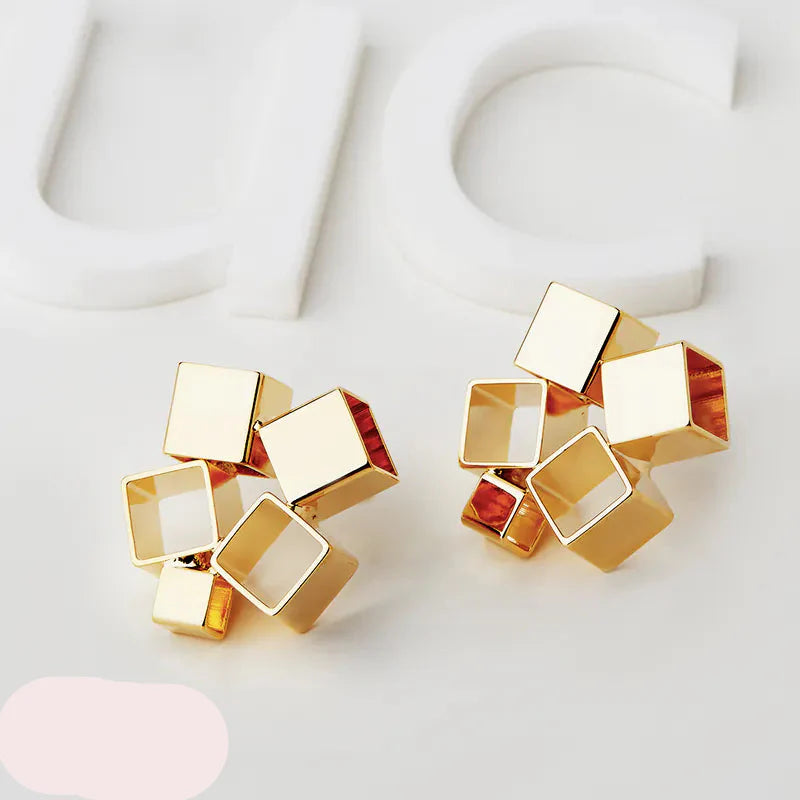Square Gold Plated Plain Anti Tarnish Stainless Steel Stud Earrings