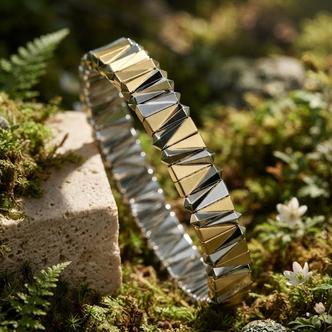 Designer Geometric Stretchable Gold Silver Plated Copper Bracelet
