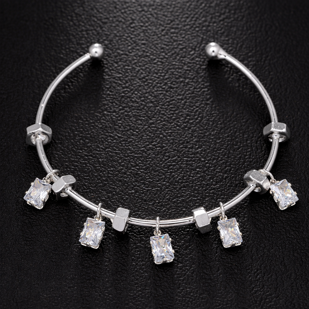 Drop Charm Style Gold Silver Plated CZ Anti Tarnish Copper Cuff & Kada