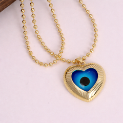 Blue Evil Eye Heart Gold Anti Tarnish Copper Pendant Chain For Women