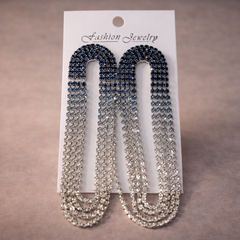 Black Pink Multi Chain U Shape Silver Rhinestone Dangler Earrings