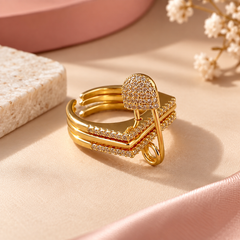 Designer Multi Layer Gold Plated CZ Copper Anti Tarnish Cocktail Ring
