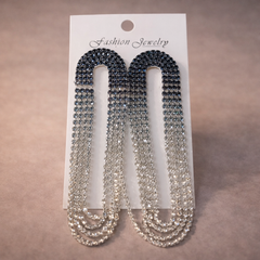 Black Pink Multi Chain U Shape Silver Rhinestone Dangler Earrings