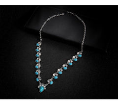 Pear Drop Turquoise Green Silver Crystal Necklace For Women