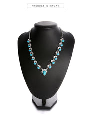 Pear Drop Turquoise Green Silver Crystal Necklace For Women