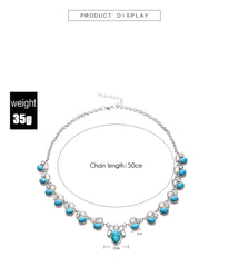 Pear Drop Turquoise Green Silver Crystal Necklace For Women