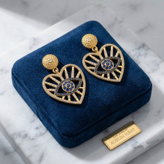 Luxury Heart Shaped Evil Eye Gold Plated CZ Drop Earrings For Women