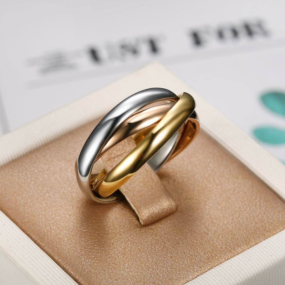 Joint Triple Layer 18K Gold Silver Rose Gold Stainless Steel Band Ring For Women