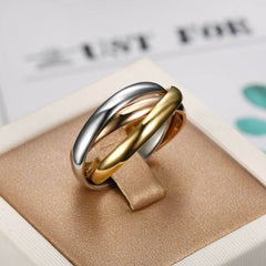 Joint Triple Layer 18K Gold Silver Rose Gold Stainless Steel Band Ring For Women