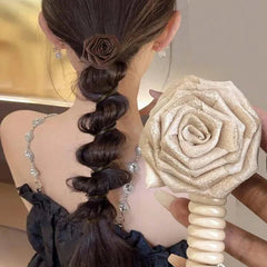 Brown White Rose Flower Spiral Hair Tie Plain Fabric Hair Accessories