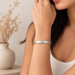 Screw Luxury Silver CZ Stainless Steel Cuff Kada Bangle