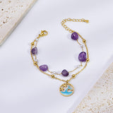 Fish Star Dual Layer Chain Beads Pearl Purple 18K Gold Stainless Steel Anti Tarnish Single Anklet For Women