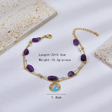 Fish Star Dual Layer Chain Beads Pearl Purple 18K Gold Stainless Steel Anti Tarnish Single Anklet For Women