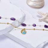 Fish Star Dual Layer Chain Beads Pearl Purple 18K Gold Stainless Steel Anti Tarnish Single Anklet For Women