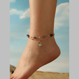 Fish Star Dual Layer Chain Beads Pearl Purple 18K Gold Stainless Steel Anti Tarnish Single Anklet For Women