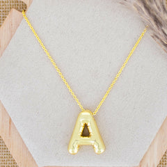 A Party Balloon Bubble Puffed Initial Alphabet Letter 18K Glossy Gold Anti Tarnish Pendant Chain