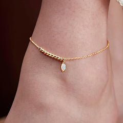 Minimal Leaf Charm Rose Silver Gold CZ Anti Tarnish Brass Anklets