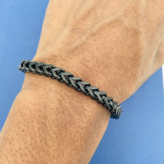316L Stainless Steel Black Rhodium Wheat Design Mens Bracelet