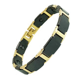 Gold Tungsten Carbide Black Glossy Ceramic Bio Magnetic Bracelet Men