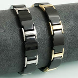 Gold Tungsten Carbide Black Glossy Ceramic Bio Magnetic Bracelet Men