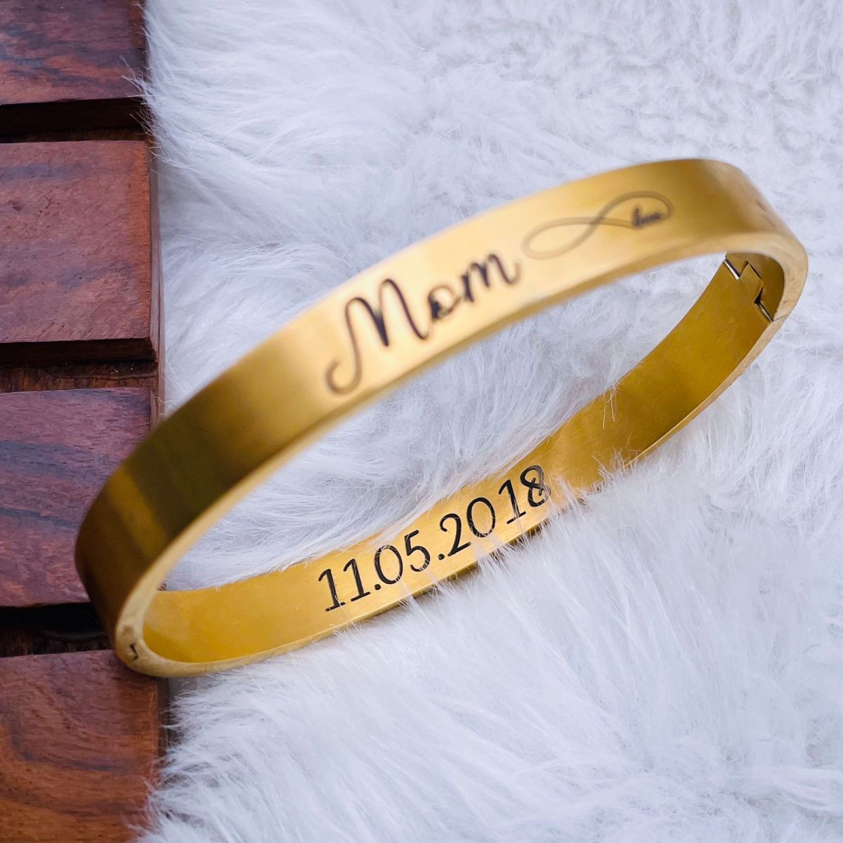 8mm Customized Personalised Laser Engraved Stainless Steel Gold