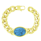 Salman Curb 18K Gold Plated Stainless Steel Turquoise Bracelet For Men