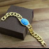 Salman Curb 18K Gold Plated Stainless Steel Turquoise Bracelet For Men