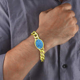 Salman Curb 18K Gold Plated Stainless Steel Turquoise Bracelet For Men