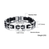 3D Cross Biker Black Silver Surgical Stainless Steel Bracelet For Men