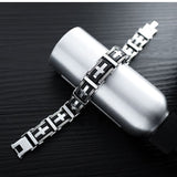 3D Cross Biker Black Silver Surgical Stainless Steel Bracelet For Men