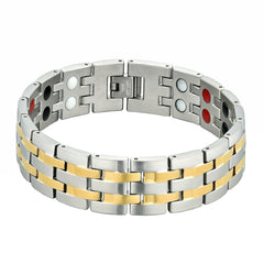 Titanium Stainless Steel Silver Gold Magnetic Therapy Health Energy Bracelet Men