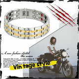 Titanium Stainless Steel Silver Gold Magnetic Therapy Health Energy Bracelet Men