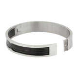 Black Silver 316L Stainless Steel Openable Bangle Bracelet For Men