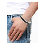 Black Silver 316L Stainless Steel Openable Bangle Bracelet For Men