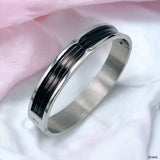 Black Silver 316L Stainless Steel Openable Bangle Bracelet For Men