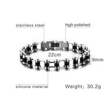 Bike Motor Cycle Chain Black Silver Stainless Steel Bracelet Men