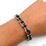 Bike Motor Cycle Chain Black Silver Stainless Steel Bracelet Men