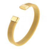 Slim Mesh 18K Gold Stainless Steel Cuff Kada Bangle Bracelet For Men