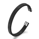 Slim Mesh Black 316L Stainless Steel Cuff Kada Bangle Bracelet For Men