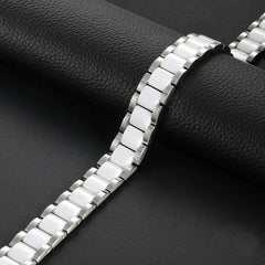 White Ceramic Silver 316L Stainless Steel Magnetic Bracelet For Men