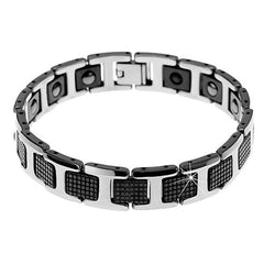Black Ceramic Silver 316L Stainless Steel Magnetic Bracelet Men