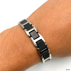 Black Ceramic Silver 316L Stainless Steel Magnetic Bracelet For Men