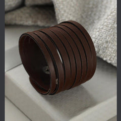 Strand Biker Punk Funky Handcrafted Brown Leather Wrist Band Bracelet