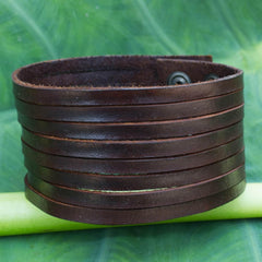 Strand Biker Punk Funky Handcrafted Brown Leather Wrist Band Bracelet