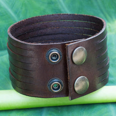 Strand Biker Punk Funky Handcrafted Brown Leather Wrist Band Bracelet