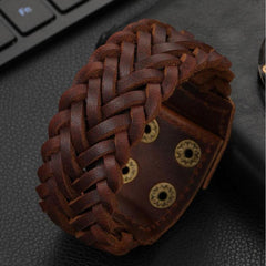 Braided Biker Funky Handcrafted Brown Leather Wrist Band Bracelet
