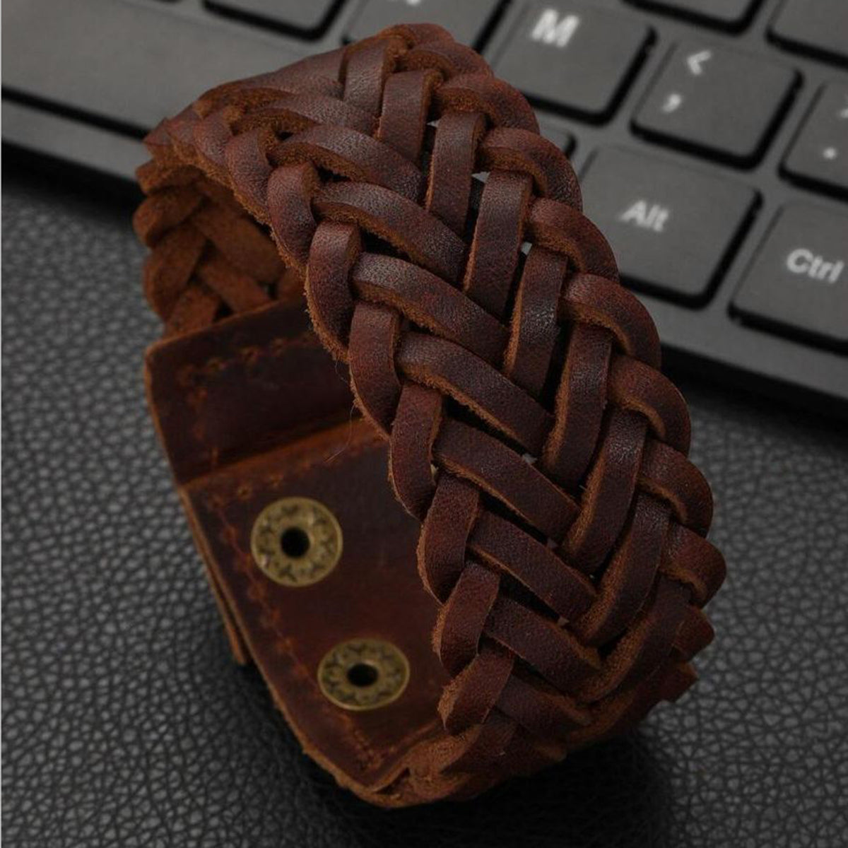 Braided Biker Funky Handcrafted Brown Leather Wrist Band Bracelet