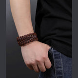 Braided Biker Funky Handcrafted Brown Leather Wrist Band Bracelet