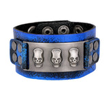 Skull Denim Blue Handcrafted Leather Wrist Band Strap Biker Bracelet