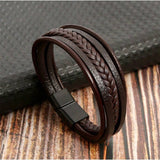 Braided Multi-Layer Brown Leather Wrist Wrap Band Bracelet
